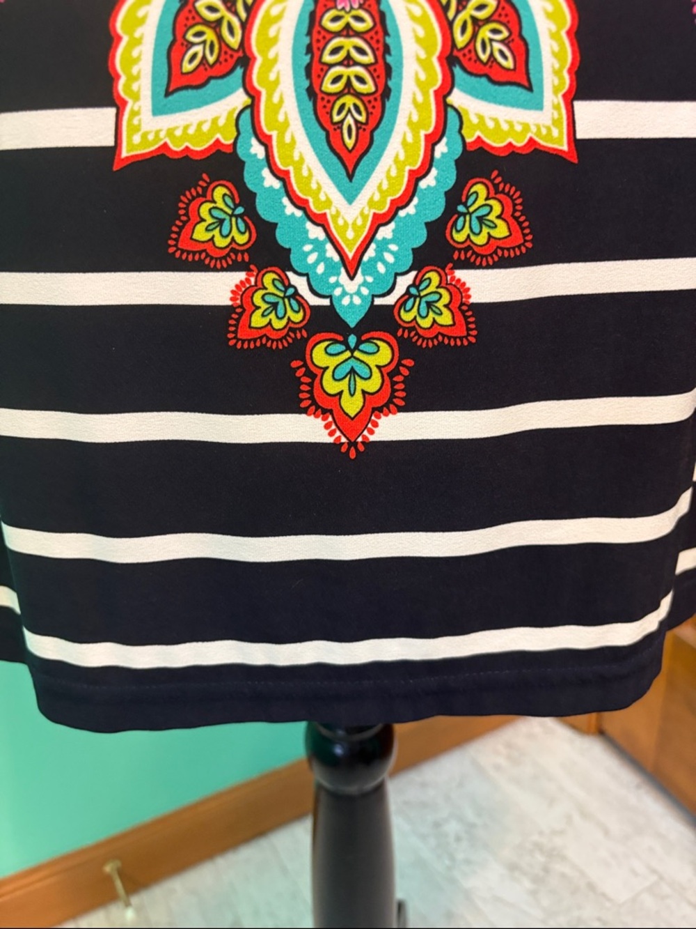 Joseph Ribkoff Red, Black & White Floral Stripe Tunic - Picture 4 of 13